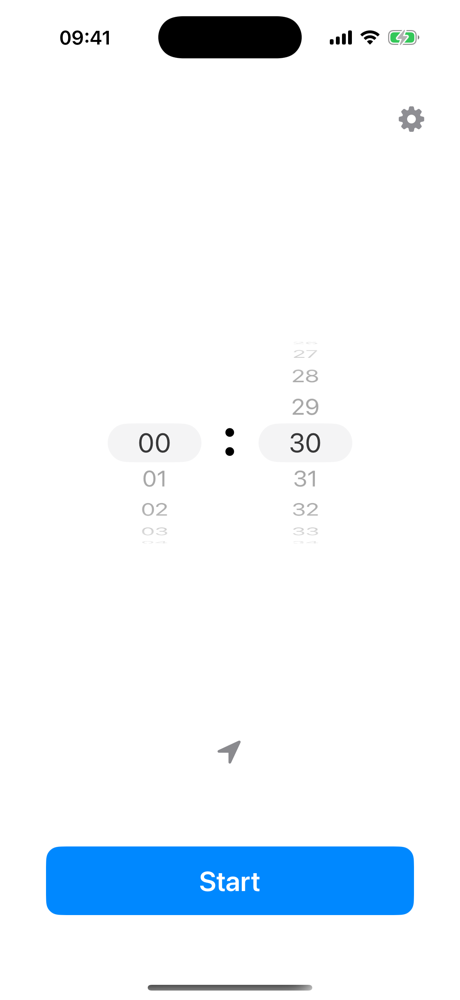 Parkling main screen with hour and minute wheels and a Start button