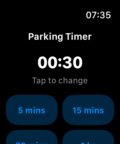 Parkling Apple Watch app with duration presets